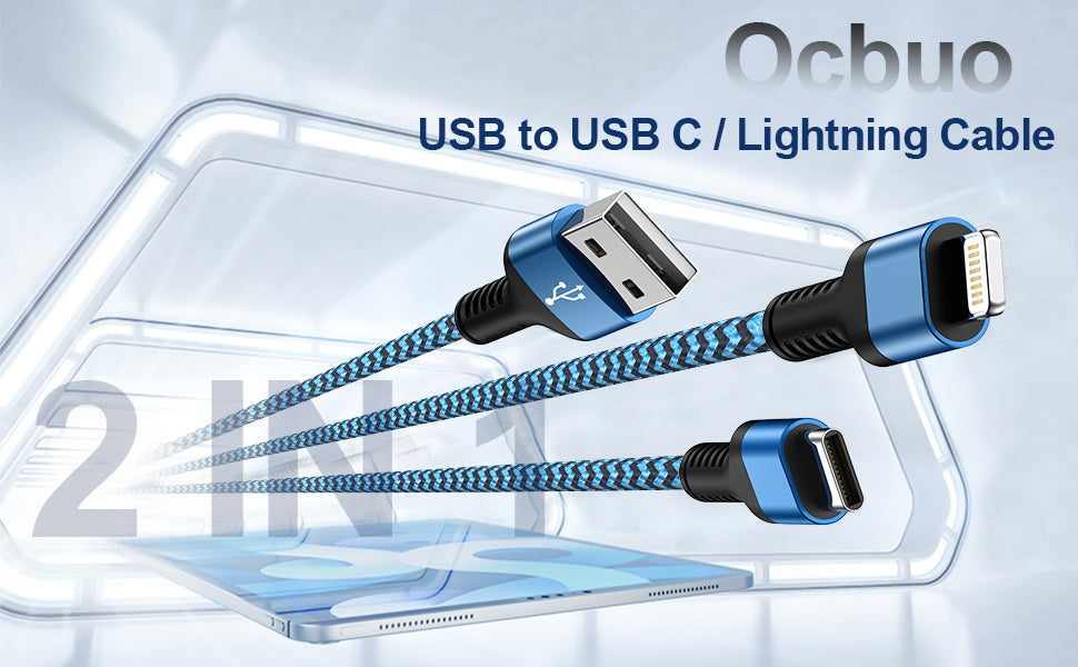 2 in 1 Multi Cable USB Charging Cable USB to USB C and Lightning Cable