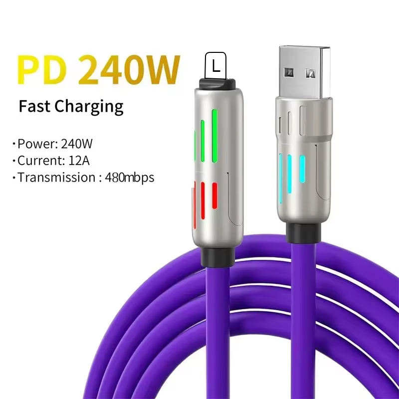 240W Super Fast Charging Cable 4 In 1 Multi Connectors Charger Rotating Elbow USB To Type-C 1.2M Mobile Phone Charger Cable