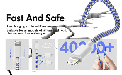 Apple MFi Certified Lightning Cable Cord Nylon Braided