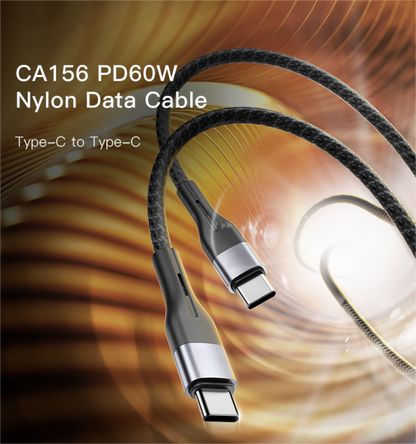 1.2Meter 60W Aluminum Alloy Nylon Braided Cable Type-C To Type-C Fast Charge Data Cable