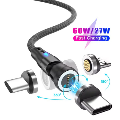 Magnetic 3 in 1 USB-C Cable PD 60W 3A Fast Charging Type-C to Type-C Cable Support Data Transfer