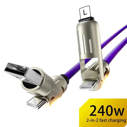 240W Super Fast Charging Cable 4 In 1 Multi Connectors Charger Rotating Elbow USB To Type-C 1.2M Mobile Phone Charger Cable