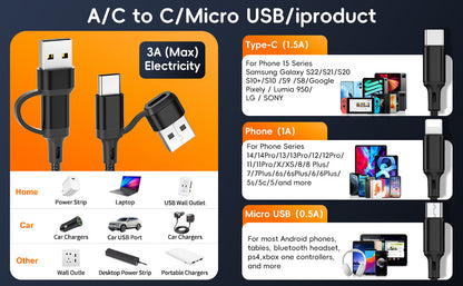 Multi 6 in 1 Fast Charging Cable for Phone/Android/Tablets