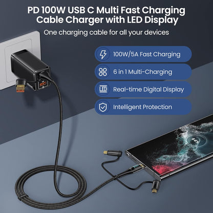 5-in-1 Fast Charger Charging Cord with LED Display